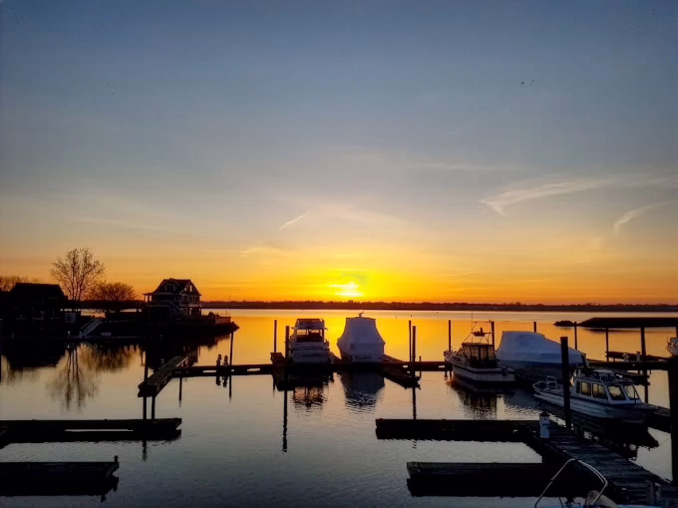 Docked boats at sunset in Warwick RI